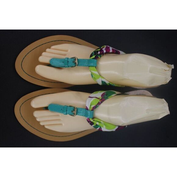 Nine West Sandals Womens 9 M Spice It Up Thong Flats Green Print Toe-Post Casual - Picture 4 of 10